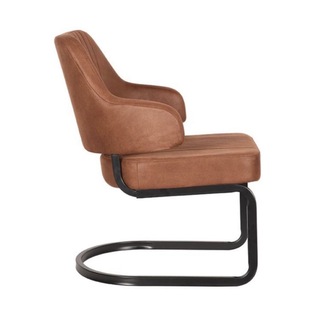 Fauteuil, cognac microvezelstof, zwart metalen onderstel
